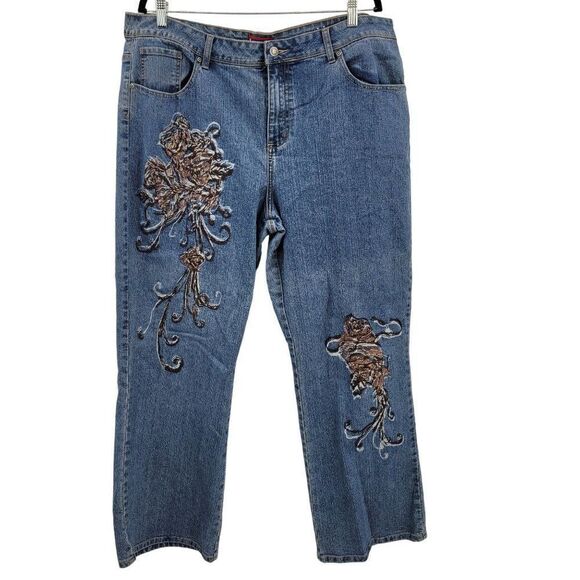 Vintage 90's Westport High-rise Wide Leg Jeans 20W Embordered Stonewash Hippy - Picture 3 of 15